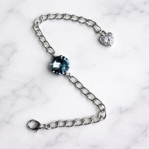 Silver Chain Bracelet with Single Gray Crystal | Handmade